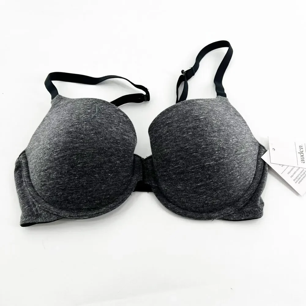 NEW Auden Heather Gray Everyday Underwired Lightly Lined Demi T Shirt Bra Sz 34D